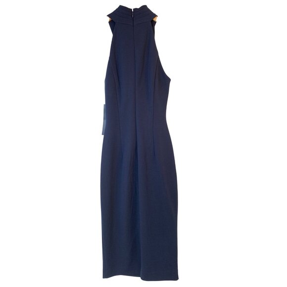 NWT Rachel Roy Navy XS Halter Dress Pleat High Neck Rear Slit Fully Lined 10015 - Picture 11 of 12